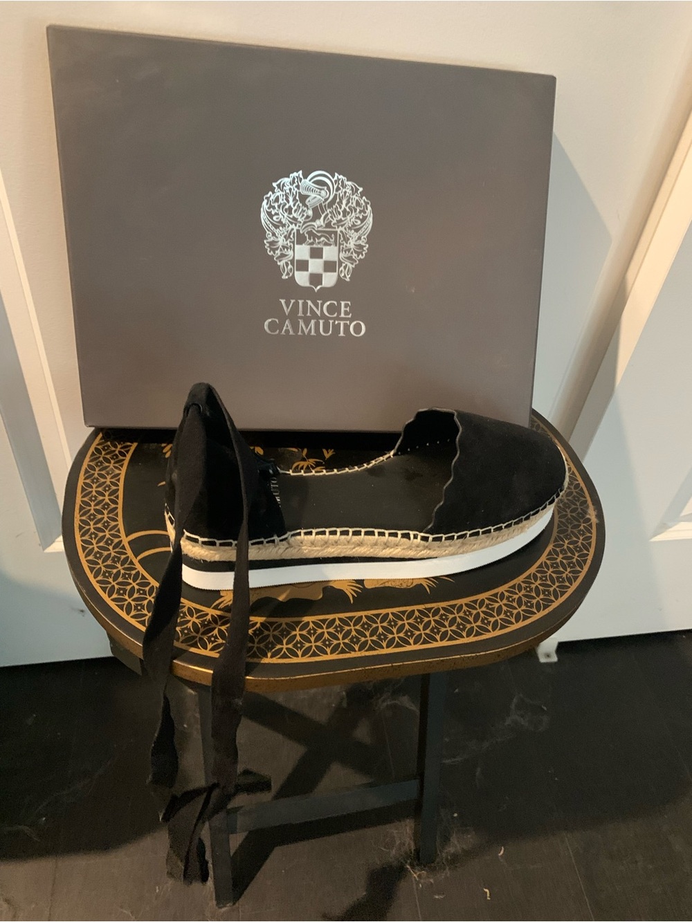 Vince Camuto Black Scalloped Espadrille Platform Lace-Up Shoe